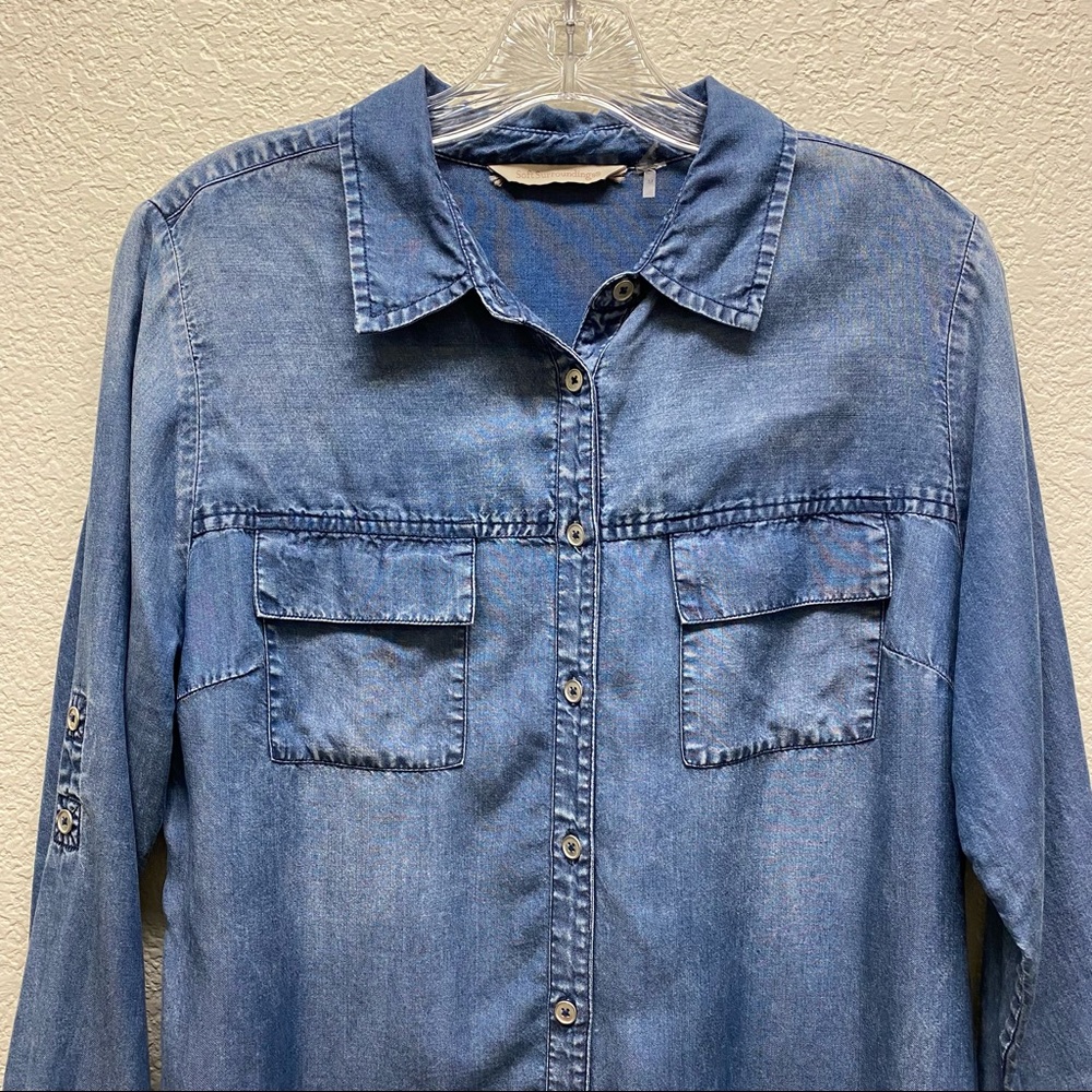 Soft Surroundings Roll Tab Button Up Chambray Shi… - image 5